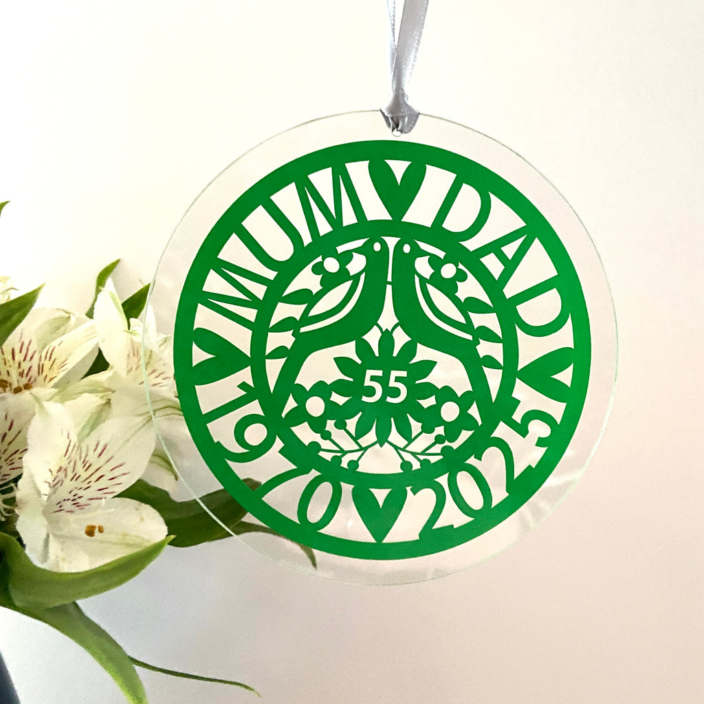 Parents 55th Wedding Anniversary Glass Hanging