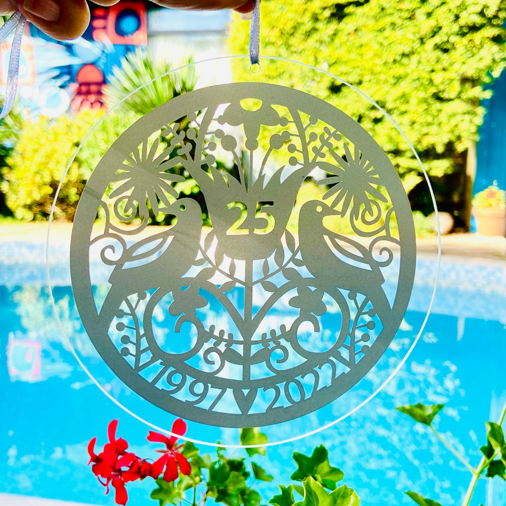 Silver Anniversary Glass Sun Catcher