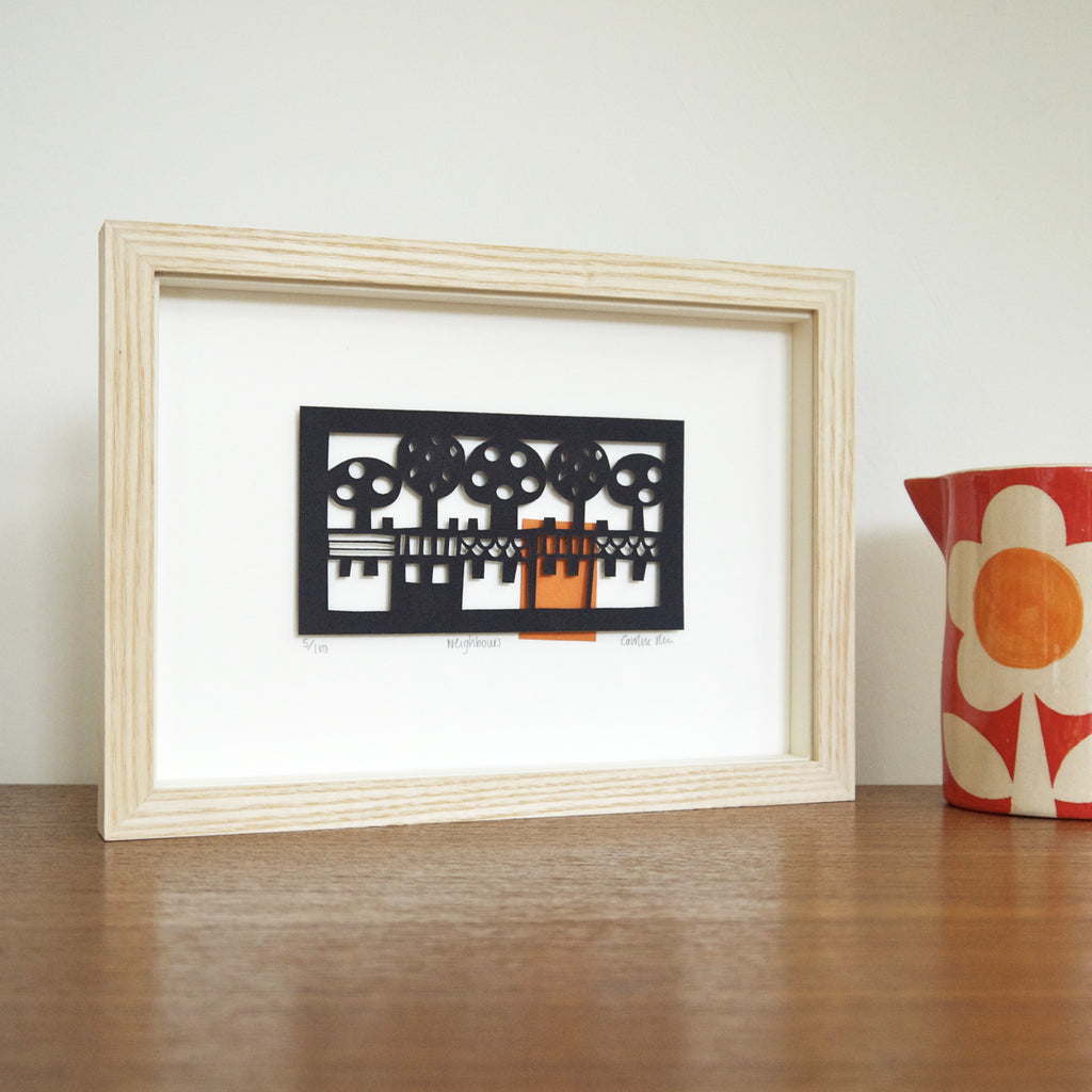 Neighbours papercut framed