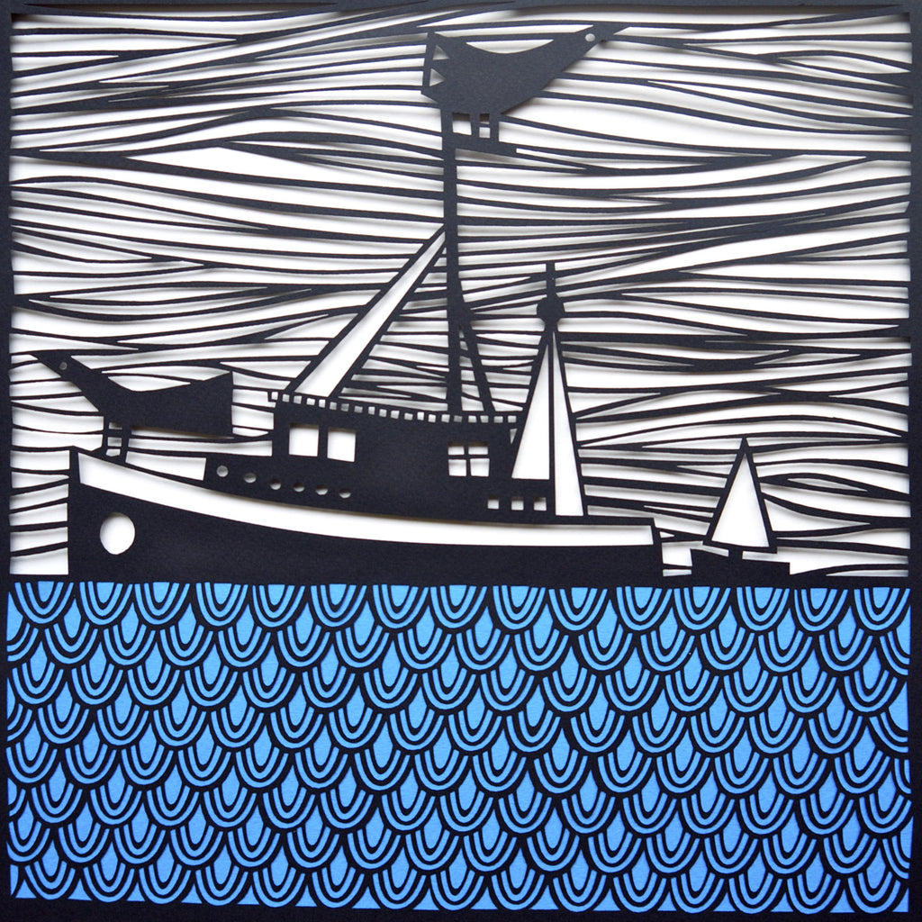 Fishing Paper Cut by Caroline Rees