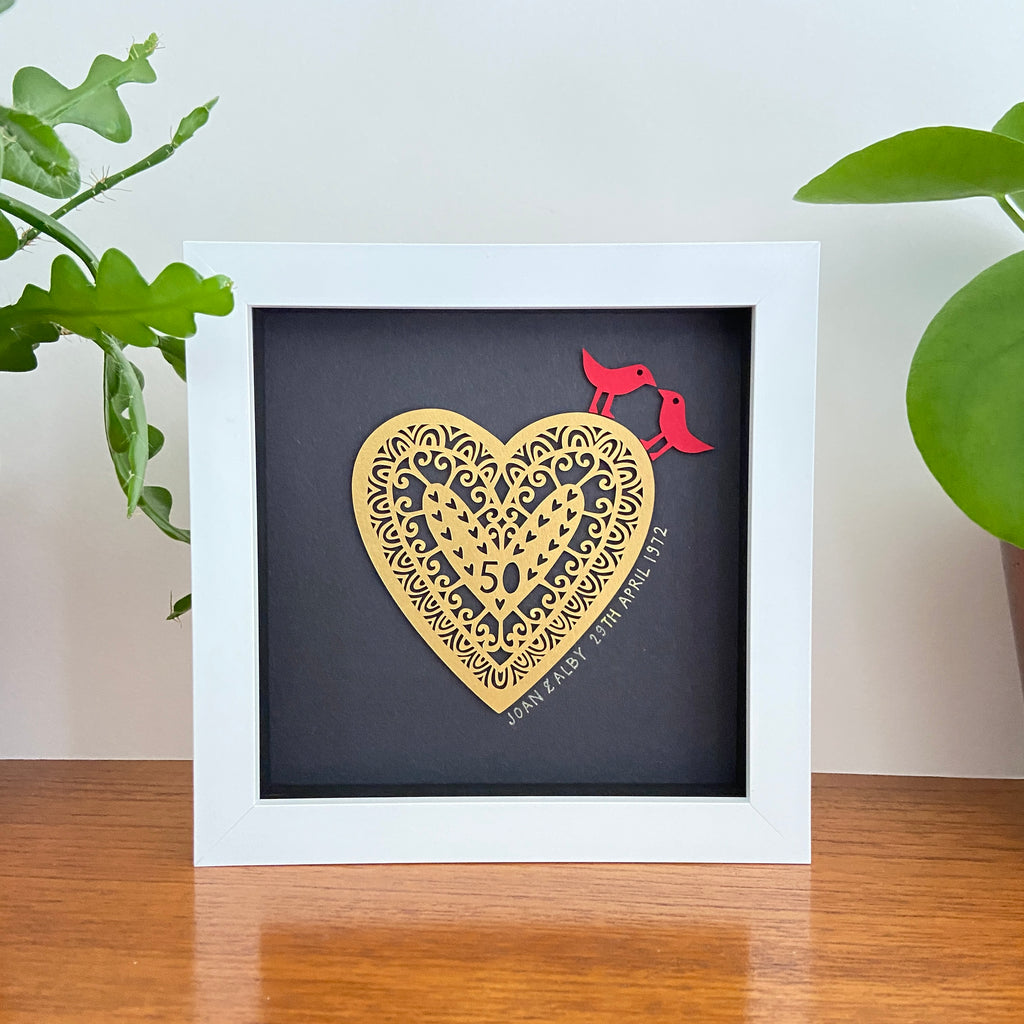Framed Golden Papercut Heart