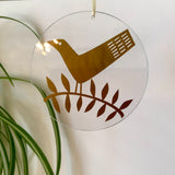 Bird on Branch Glass Hanging