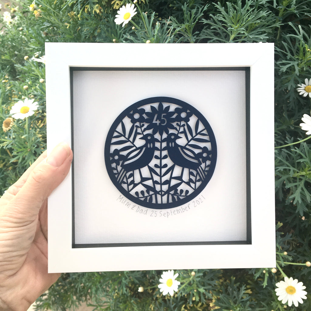 Framed Personalised 45th Anniversary Paper Cut.