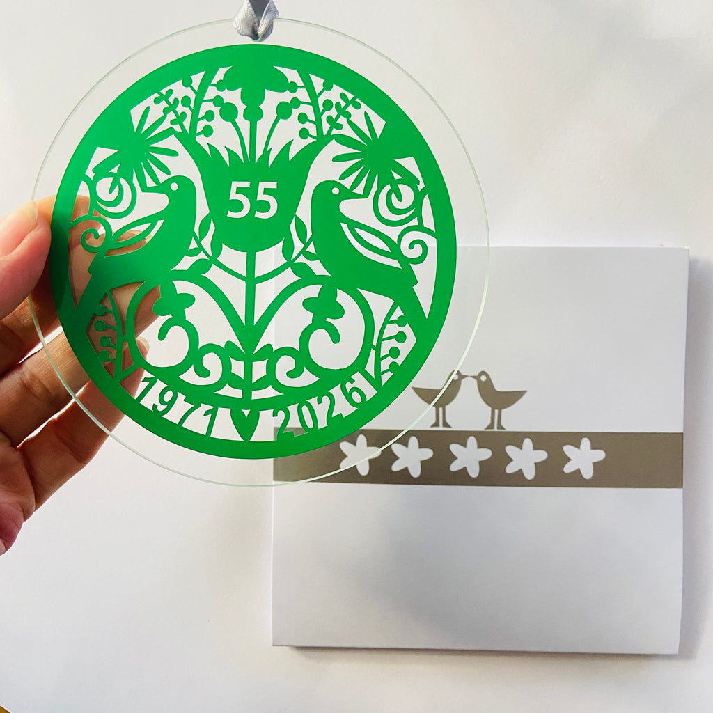 55th Wedding Anniversary Glass Hanging