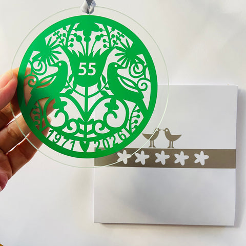 55th Wedding Anniversary Glass Hanging