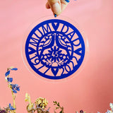 Sapphire blue glass anniversary decoration featuring “Mum & Dad,” two lovebirds, floral details, and the years 1980–2025 with “45” in the center. This elegant cut-out ornament hangs on a blue ribbon against a soft pink background, making it a perfect 45th wedding anniversary keepsake or gift.