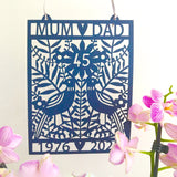 45th Sapphire Wedding Paper Cut