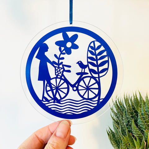 Cyclist Glass Sun Catcher